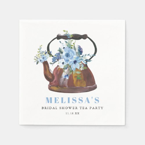 Floral Dusty Blue Bridal Shower Tea Party Napkins