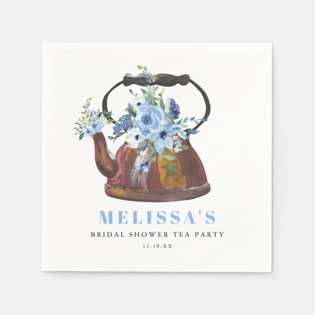Floral Dusty Blue Bridal Shower Tea Party Napkins (Front)