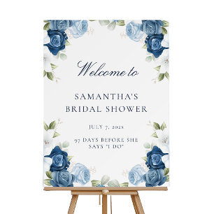 Floral Dusty Blue Bridal Shower Welcome Foam Board
