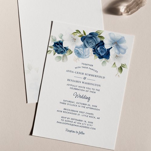 Floral Dusty Blue Budget Wedding Invitation