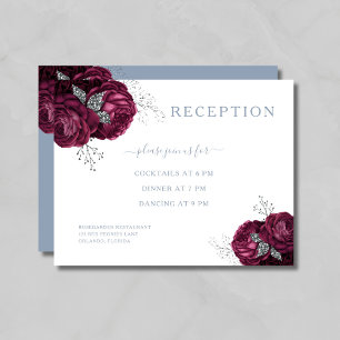 Floral Dusty Blue Burgundy Wedding Reception Enclosure Card