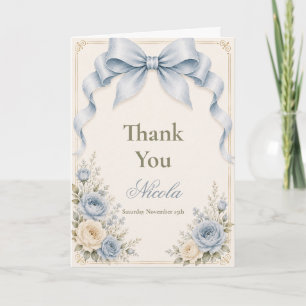 Floral Dusty Blue Coquette Bow Sweet Sixteen Thank You Card