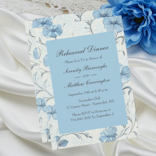 Floral Dusty Blue Country Garden Rehearsal Dinner Invitation