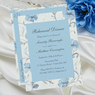 Floral Dusty Blue Country Garden Rehearsal Dinner Invitation Postcard