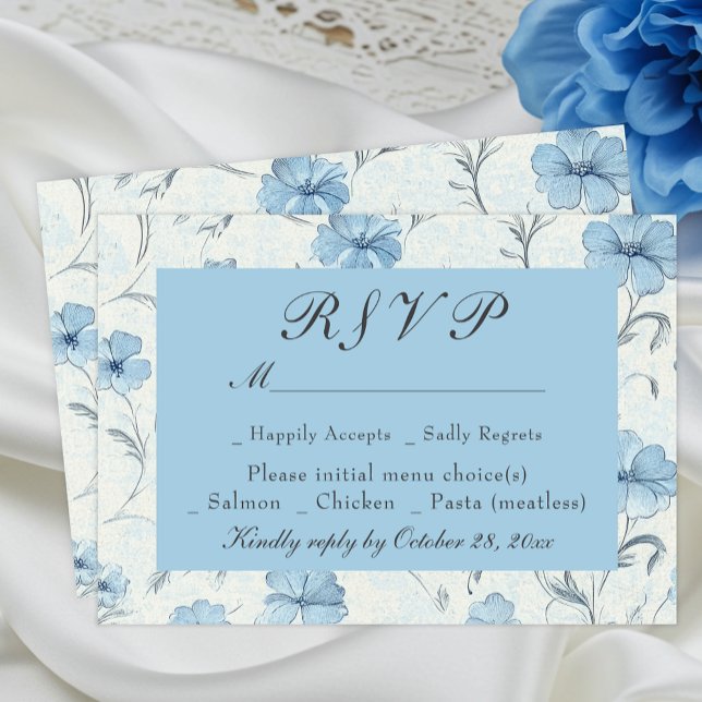 Floral Dusty Blue Country Garden Wedding RSVP Card (Creator Uploaded)