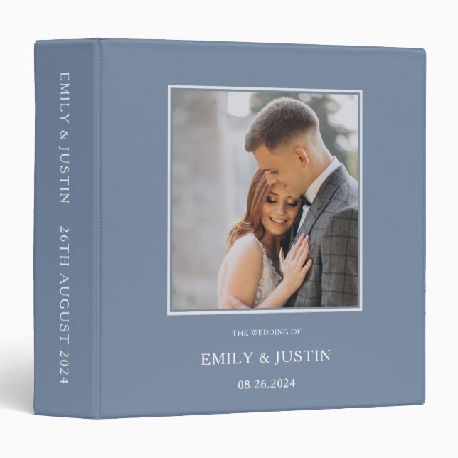 Floral Dusty Blue Elegant Photo Wedding Albums 3 Ring Binder (Front/Spine)