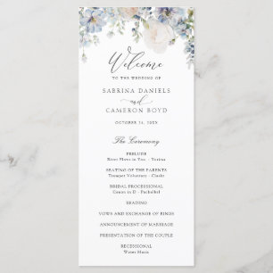 Floral Dusty Blue Elegant Roses Wedding Program