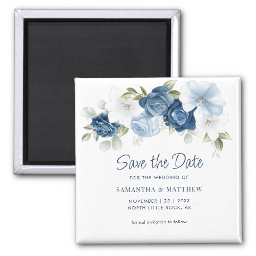 Floral Dusty Blue Elegant Save the Date Magnet