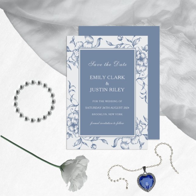 Floral Dusty Blue Elegant Save the Date Wedding Invitation (Creator Uploaded)
