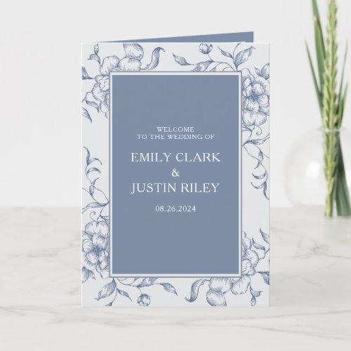 Floral Dusty Blue Elegant Wedding Booklet Program