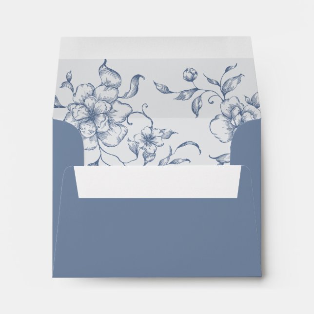 Floral Dusty Blue Elegant Wedding Envelope (Back (Bottom))