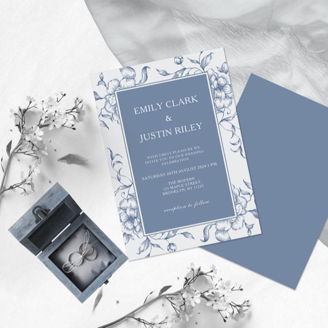 Floral Dusty Blue Elegant Wedding Invitation (Creator Uploaded)