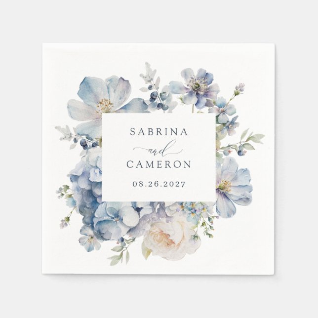 Floral Dusty Blue Elegant Wedding Napkins (Front)