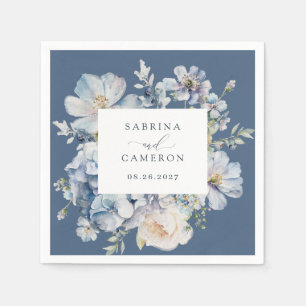 Floral Dusty Blue Elegant Wedding Napkins
