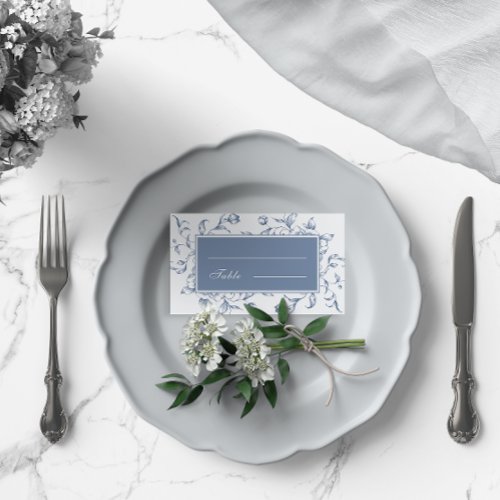 Floral Dusty Blue Elegant Wedding Place Card