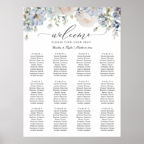 Floral Dusty Blue Elegant Wedding Seating Chart