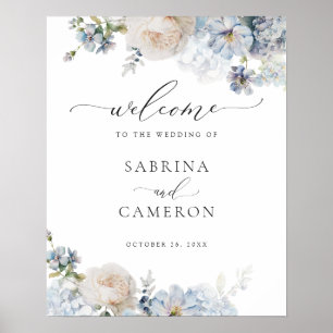 Floral Dusty Blue Elegant Wedding Welcome Sign