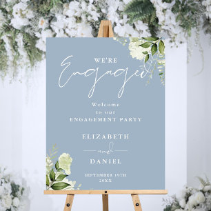 Floral Dusty Blue Engagement Party Welcome Sign
