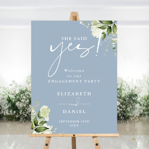 Floral Dusty Blue Engagement Party Welcome Sign