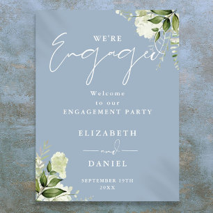 Floral Dusty Blue Engagement Party Welcome Sign