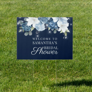 Floral Dusty Blue Eucalyptus Bridal Shower Navy Sign