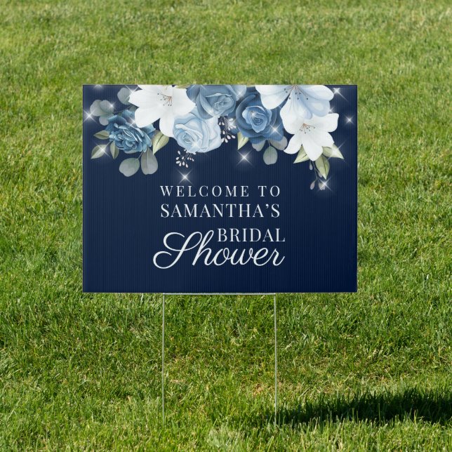 Floral Dusty Blue Eucalyptus Bridal Shower Navy Sign (Insitu)