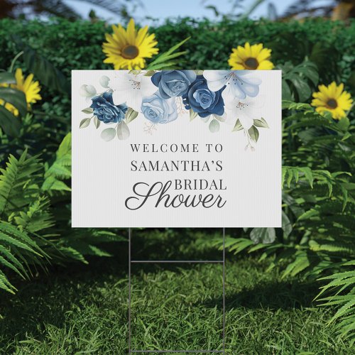 Floral Dusty Blue Eucalyptus Green Bridal Shower Sign