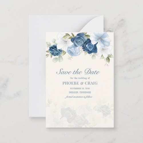 Floral Dusty Blue Eucalyptus Leaves Save the Date Note Card