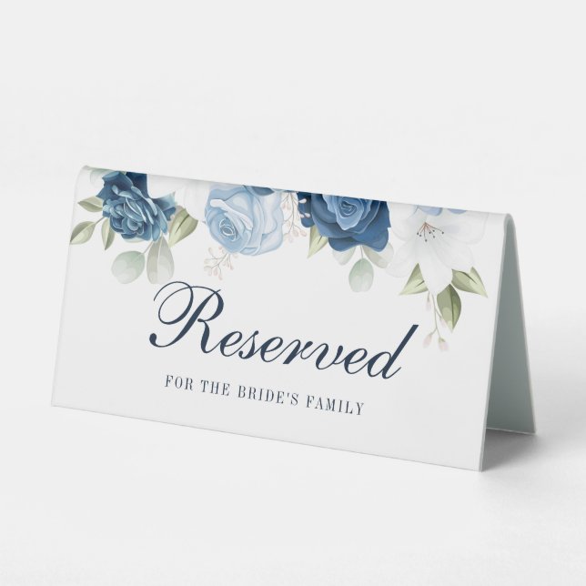 Floral Dusty Blue Eucalyptus Reserved Table Tent (Front)