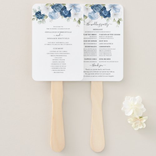 Floral Dusty Blue Eucalyptus Wedding Program Hand Fan