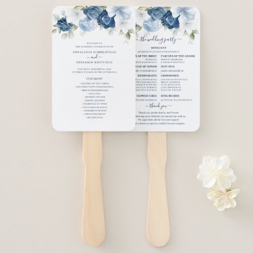 Floral Dusty Blue Eucalyptus Wedding Program Hand Fan