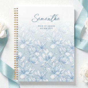 Floral Dusty Blue Flower Modern Maid of Honor Name Planner
