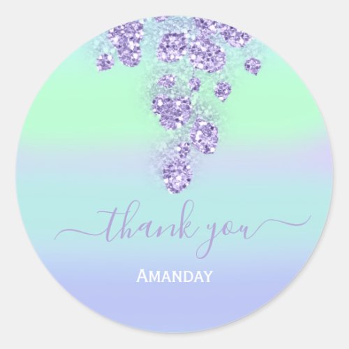 Floral Dusty Blue Glitter Bridal Name  Sweet 16th Classic Round Sticker