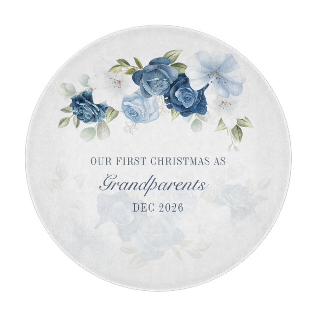 Floral Dusty Blue Grandparents 1st Christmas Cutting Board (Front)
