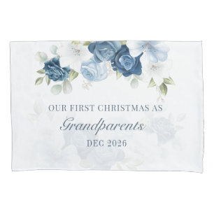 Floral Dusty Blue Grandparents 1st Christmas Pillow Case