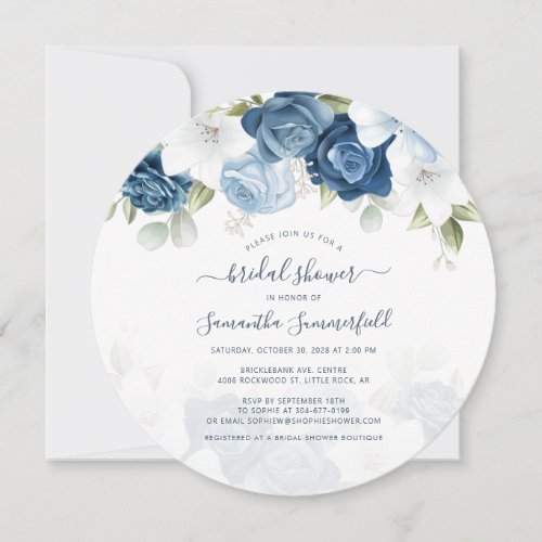 Floral Dusty Blue Greenery Botanical Bridal Shower Invitation