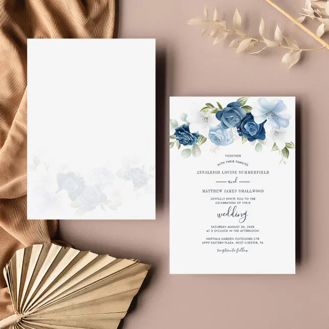 Floral Dusty Blue Greenery Botanical Wedding Invitation | Zazzle