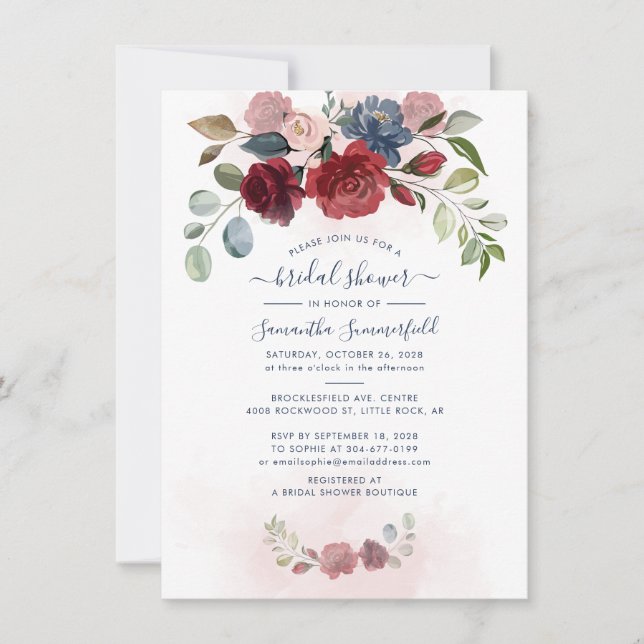 Floral Dusty Blue Greenery Bridal Shower Invitation (Front)