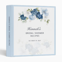 Floral Dusty Blue Greenery Bridal Shower Recipe 3 Ring Binder