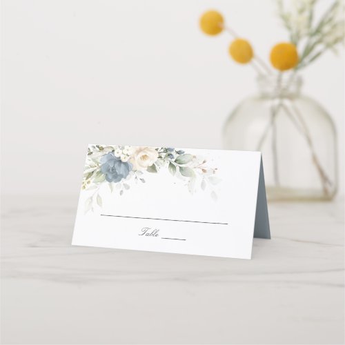 Floral Dusty Blue Greenery Elegant Wedding Place Card
