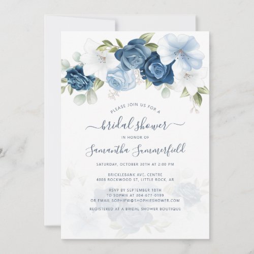 Floral Dusty Blue Greenery Foliage Bridal Shower Invitation