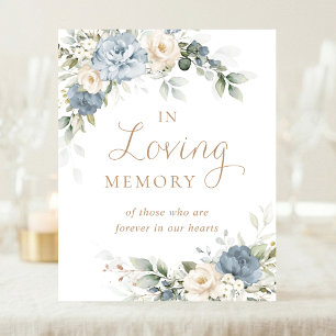 Floral Dusty Blue Greenery In Loving Memory Sign