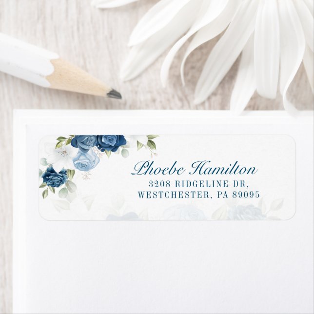 Floral Dusty Blue Greenery Return Address Label (Insitu)