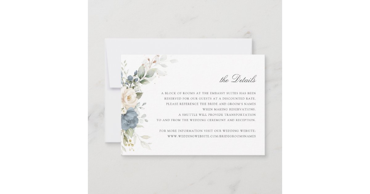 Floral Dusty Blue Greenery Wedding Details Insert Invitation | Zazzle