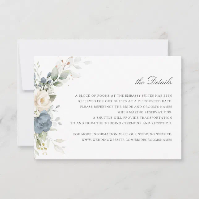 Floral Dusty Blue Greenery Wedding Details Insert Invitation | Zazzle