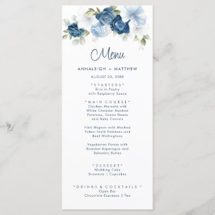 Floral Dusty Blue Greenery Wedding Menu