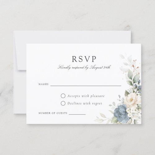 Floral Dusty Blue Greenery Wedding RSVP Card