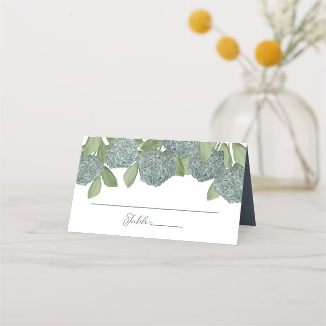 Floral Dusty Blue Hydrangea Simple Elegant Place Card (Front)