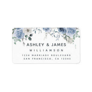 Floral Dusty Blue Ivory Rose Return Address Label