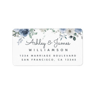 Floral Dusty Blue Ivory Rose Script Return Address Label